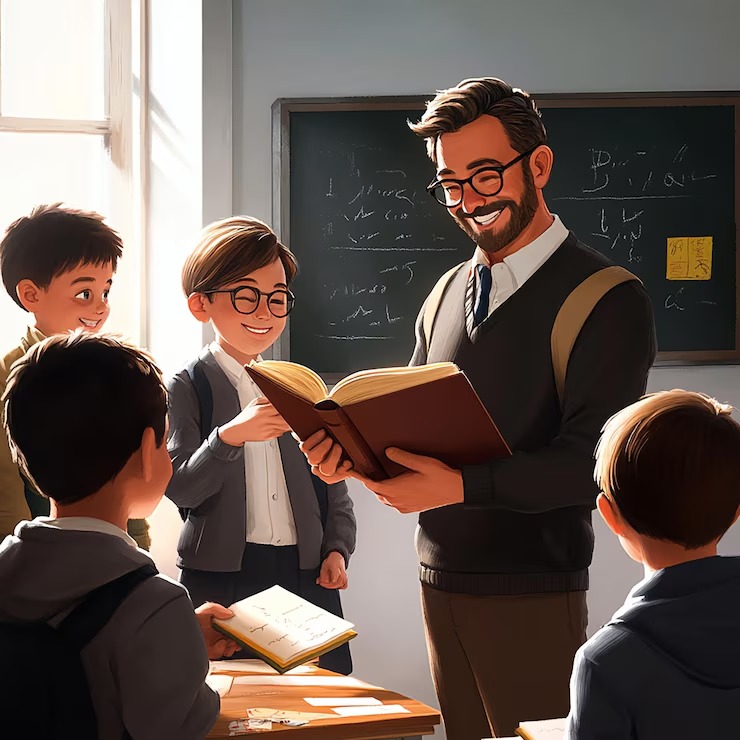 imgi 64 quotteacher handing out books group smiling studentsquot 1324785 13636