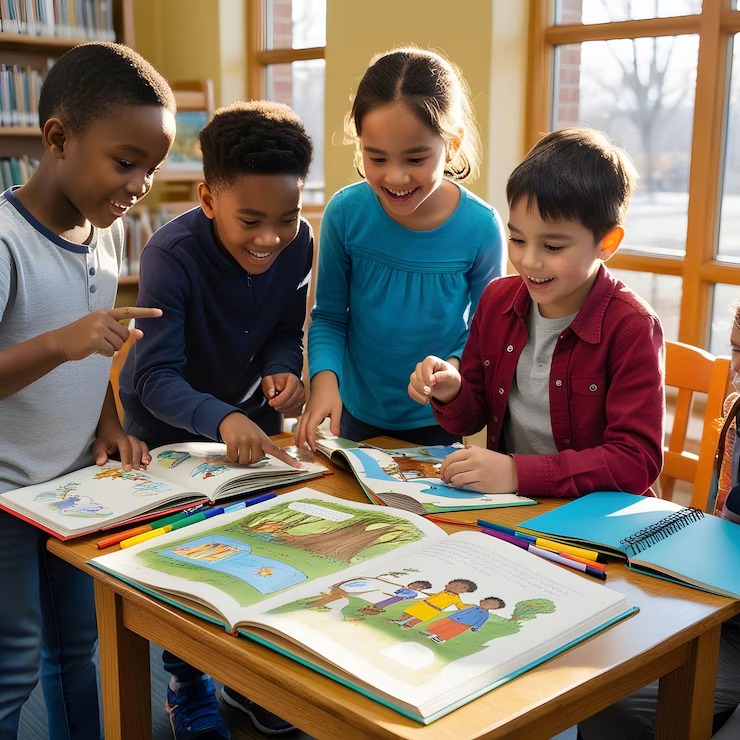 imgi 65 children are looking books table with one reading book titled children 1299101 128