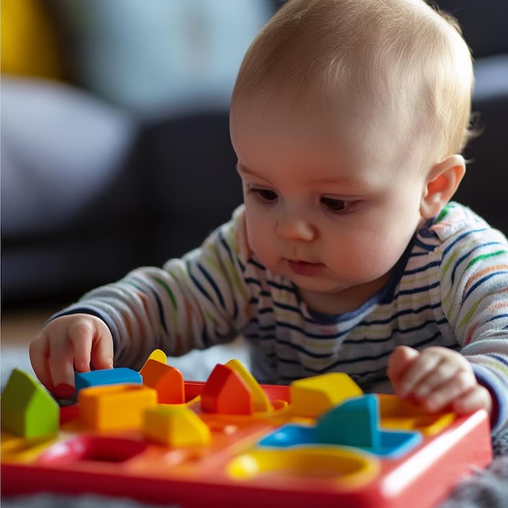 imgi 66 baby exploring shape sorter toy concentrating fitting different sha